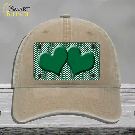 Green White Chevron Green Center Hearts Novelty License Plate Hat Unconstructed Cotton / Khaki