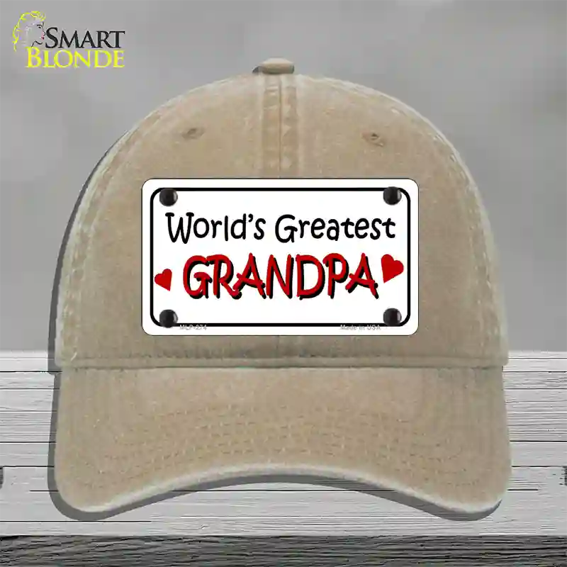 Worlds Greatest Grandpa Novelty License Plate Hat Unconstructed Cotton / Khaki