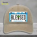 Blessed South Carolina Blue Novelty License Plate Hat Unconstructed Cotton / Khaki