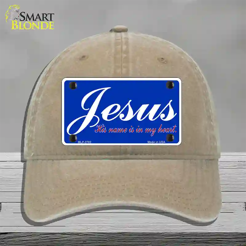 Jesus Blue Novelty License Plate Hat Unconstructed Cotton / Khaki