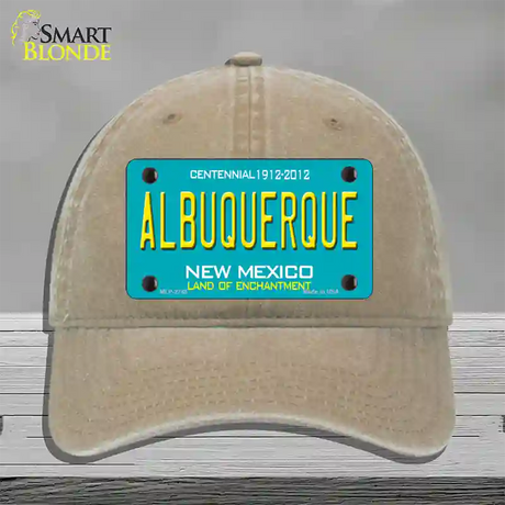 Albuquerque New Mexico Teal Novelty License Plate Hat Unconstructed Cotton / Khaki