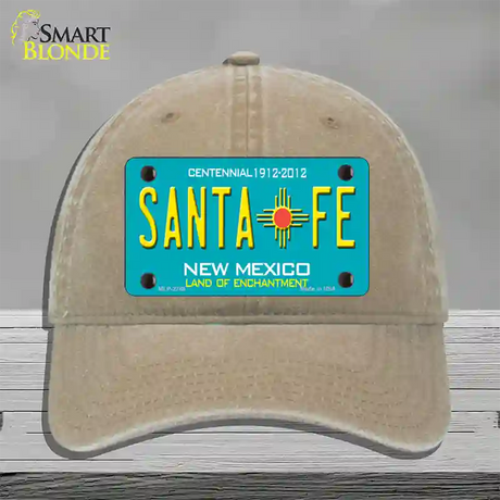 Santa Fe New Mexico Teal Novelty License Plate Hat Unconstructed Cotton / Khaki