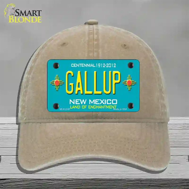 Gallup New Mexico Teal Novelty License Plate Hat Unconstructed Cotton / Khaki