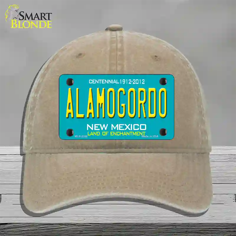 Alamogordo New Mexico Teal Novelty License Plate Hat Unconstructed Cotton / Khaki