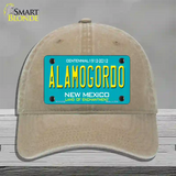 Alamogordo New Mexico Teal Novelty License Plate Hat Unconstructed Cotton / Khaki