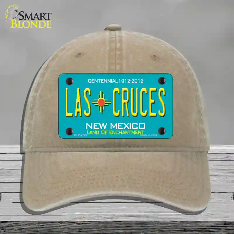 Las Cruces New Mexico Teal Novelty License Plate Hat Unconstructed Cotton / Khaki