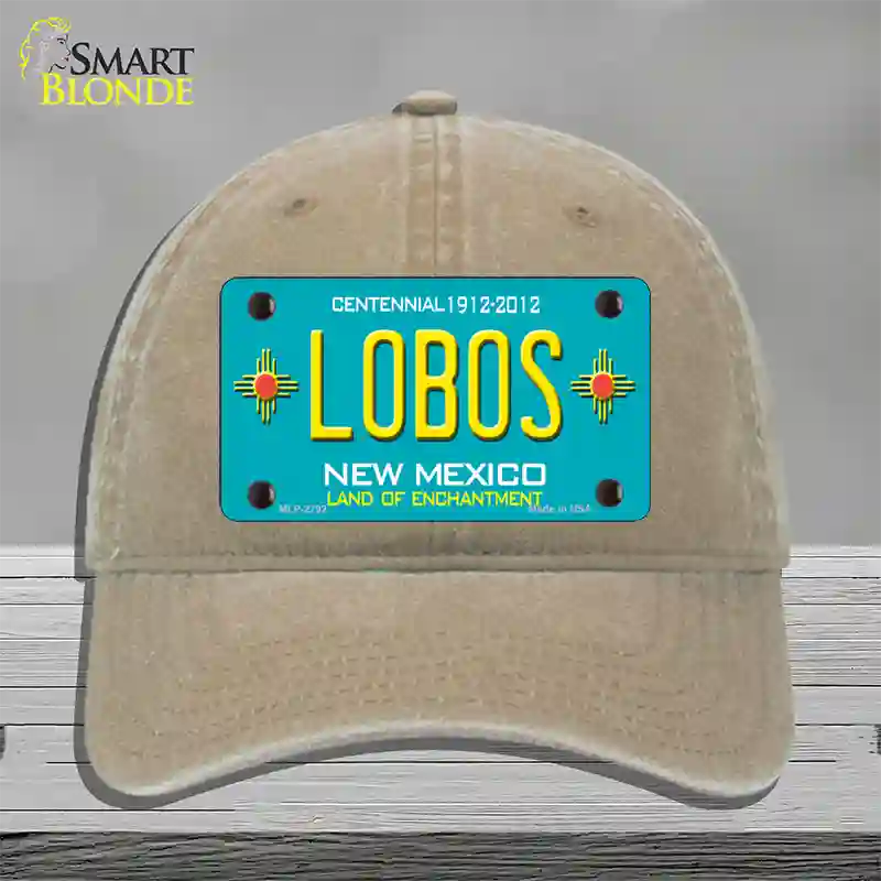 Lobos New Mexico Teal Novelty License Plate Hat Unconstructed Cotton / Khaki