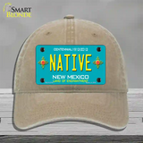 Native New Mexico Teal Novelty License Plate Hat Unconstructed Cotton / Khaki