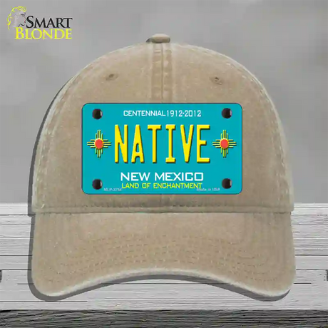 Native New Mexico Teal Novelty License Plate Hat Unconstructed Cotton / Khaki