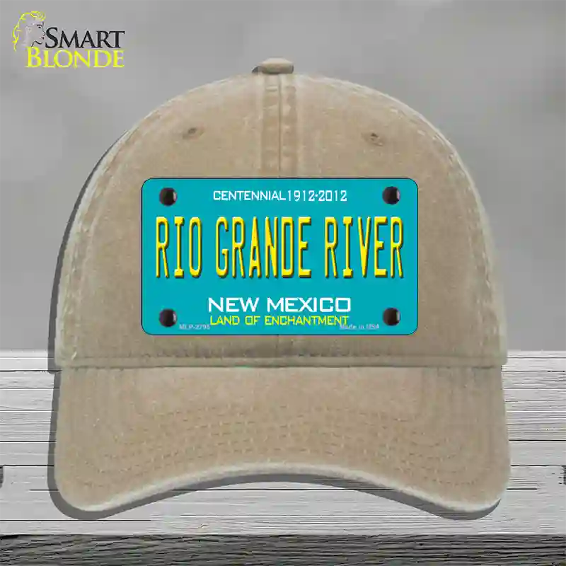 Rio Grande River New Mexico Teal Novelty License Plate Hat Unconstructed Cotton / Khaki