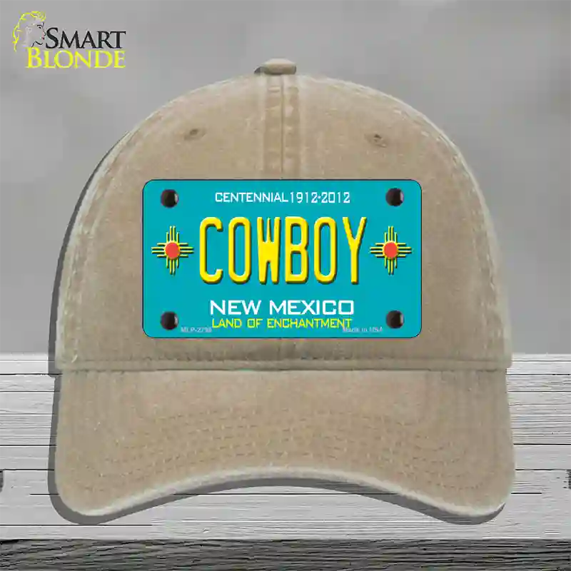 Cowboy New Mexico Teal Novelty License Plate Hat Unconstructed Cotton / Khaki