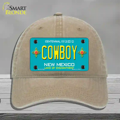 Cowboy New Mexico Teal Novelty License Plate Hat Unconstructed Cotton / Khaki