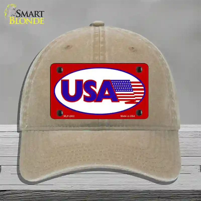 USA American Flag Vanity Novelty License Plate Hat Unconstructed Cotton / Khaki