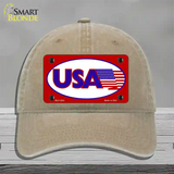 USA American Flag Vanity Novelty License Plate Hat Unconstructed Cotton / Khaki