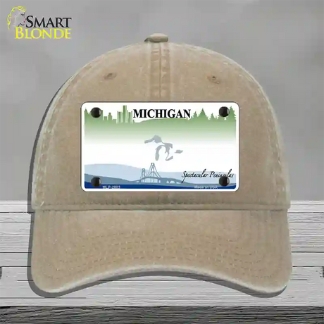 Michigan Peninsulas State Blank Novelty License Plate Hat Unconstructed Cotton / Khaki