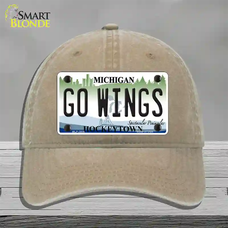 Go Wings Michigan State Novelty License Plate Hat Unconstructed Cotton / Khaki