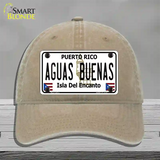 Aguas Buenas Puerto Rico Novelty License Plate Hat Unconstructed Cotton / Khaki