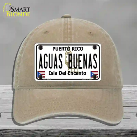 Aguas Buenas Puerto Rico Novelty License Plate Hat Unconstructed Cotton / Khaki