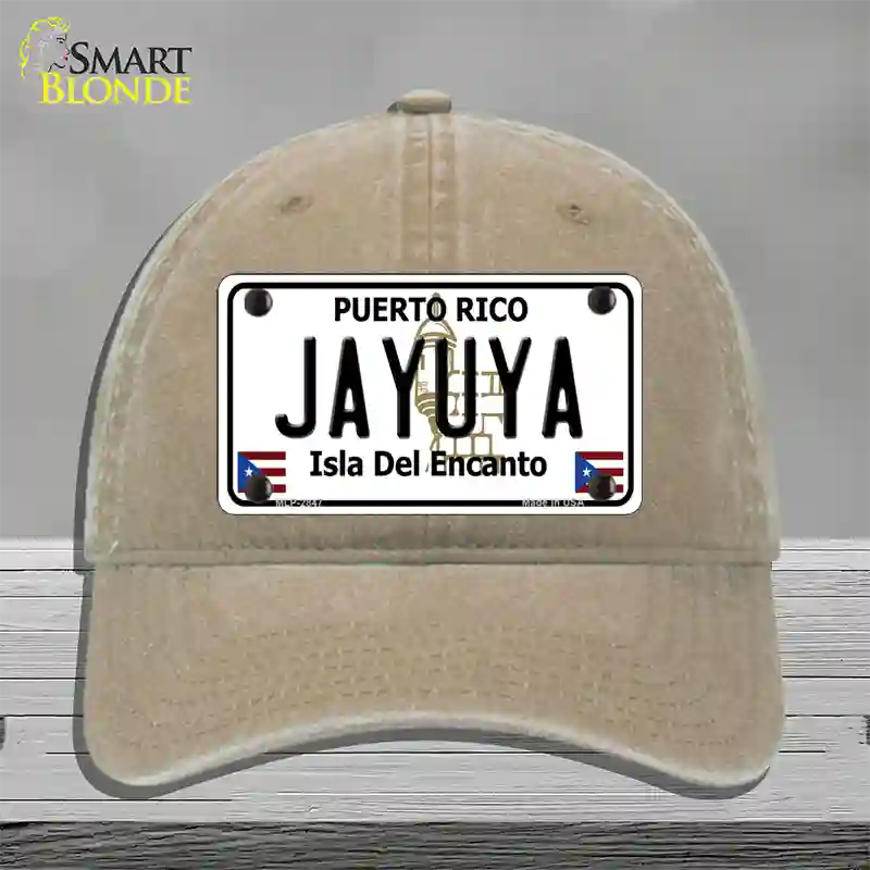 Jayuya Puerto Rico Novelty License Plate Hat Unconstructed Cotton / Khaki