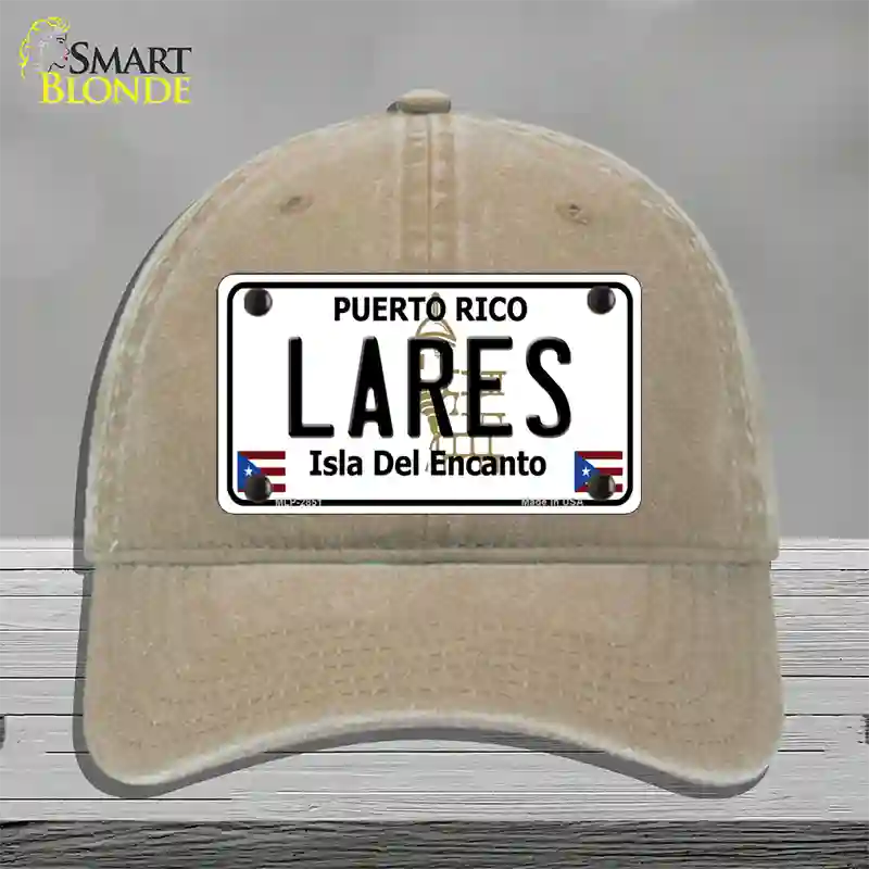 Lares Puerto Rico Novelty License Plate Hat Unconstructed Cotton / Khaki