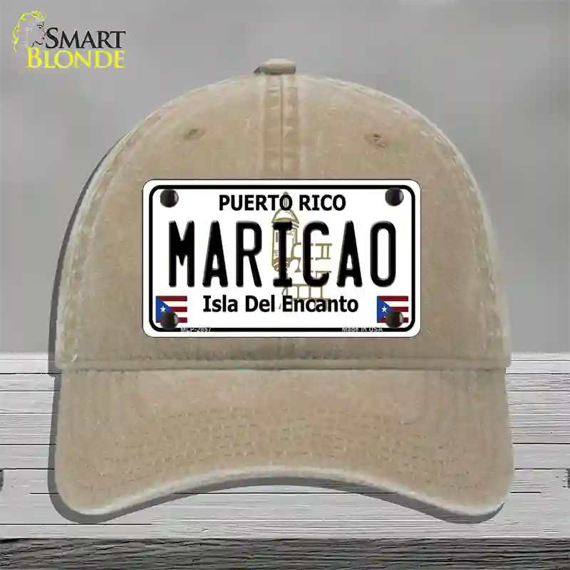 Maricao Puerto Rico Novelty License Plate Hat Unconstructed Cotton / Khaki