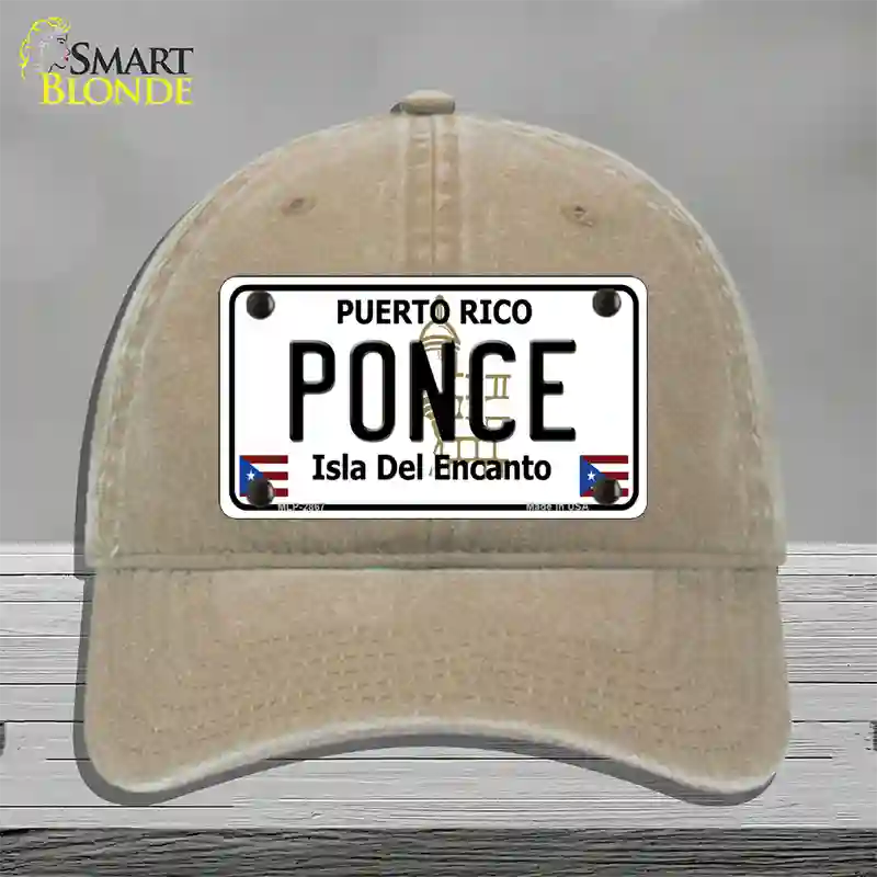 Ponce Puerto Rico Novelty License Plate Hat Unconstructed Cotton / Khaki