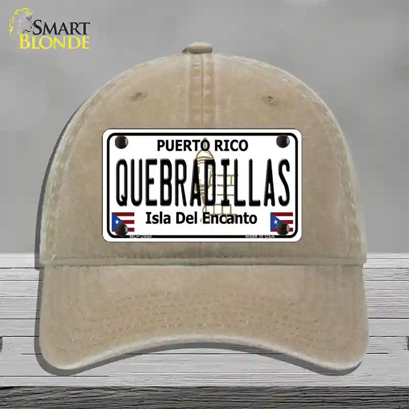 Quebradillas Puerto Rico Novelty License Plate Hat Unconstructed Cotton / Khaki