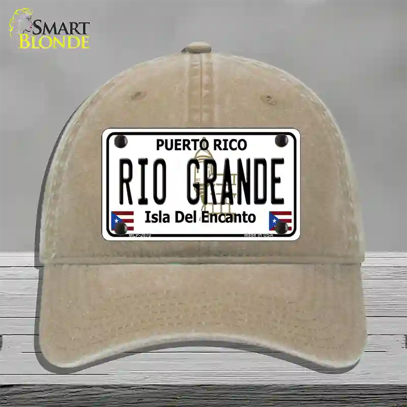 Rio Grande Puerto Rico Novelty License Plate Hat Unconstructed Cotton / Khaki