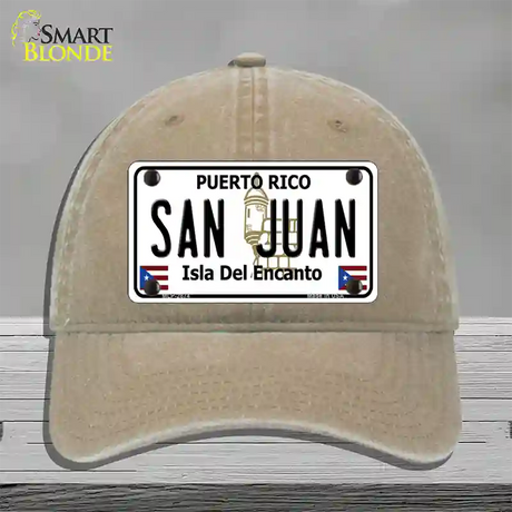 San Juan Puerto Rico Novelty License Plate Hat Unconstructed Cotton / Khaki