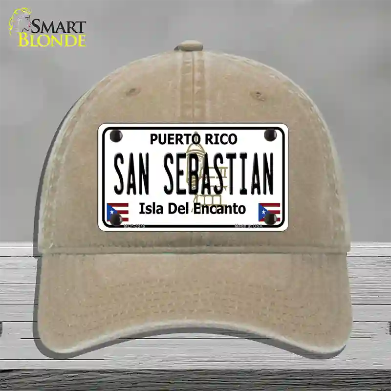 San Sebastian Puerto Rico Novelty License Plate Hat Unconstructed Cotton / Khaki