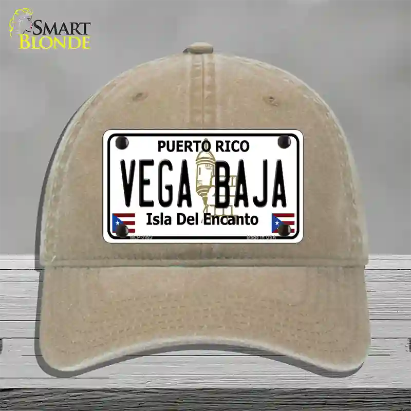 Vega Baja Puerto Rico Novelty License Plate Hat Unconstructed Cotton / Khaki