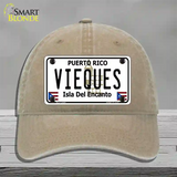 Vieques Puerto Rico Novelty License Plate Hat Unconstructed Cotton / Khaki