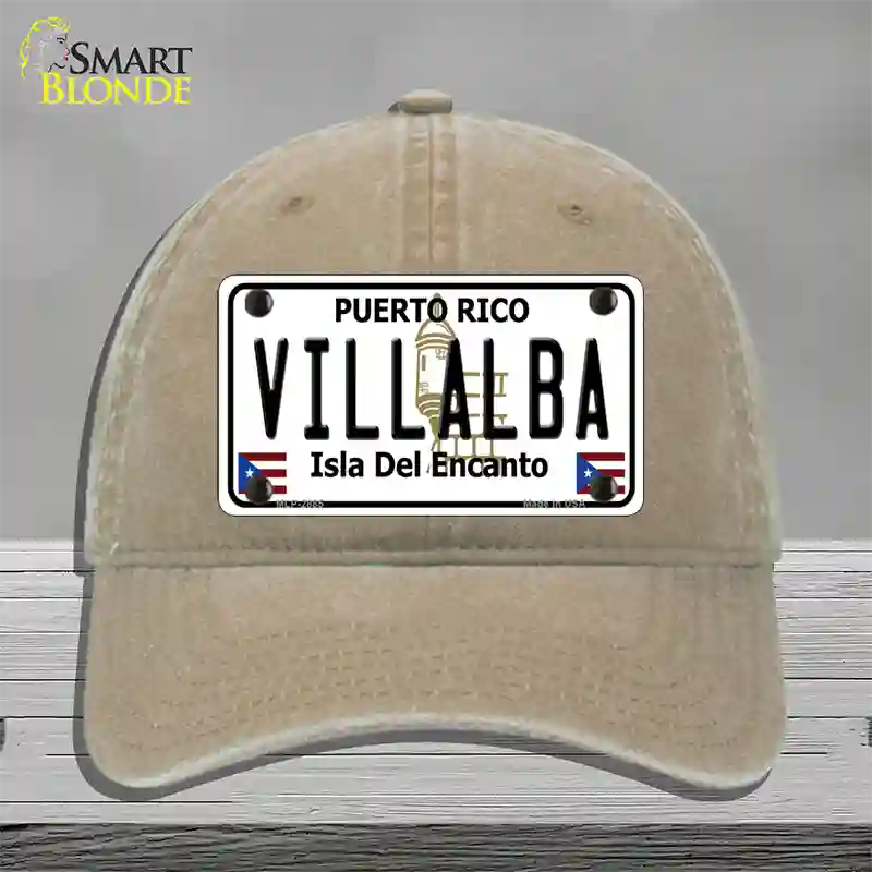 Villalba Puerto Rico Novelty License Plate Hat Unconstructed Cotton / Khaki