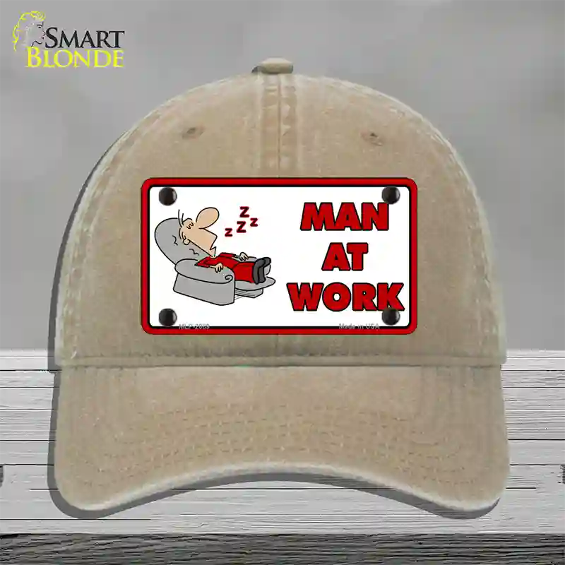 Man At Work Novelty License Plate Hat Unconstructed Cotton / Khaki