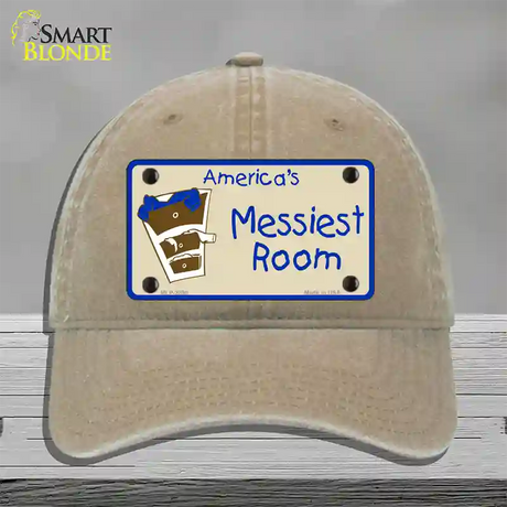 Americas Messiest Room Novelty License Plate Hat Unconstructed Cotton / Khaki