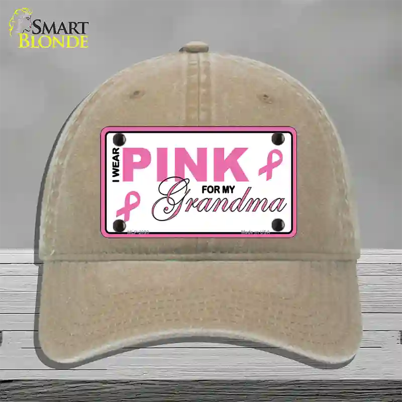 Pink For Grandma Novelty License Plate Hat Unconstructed Cotton / Khaki