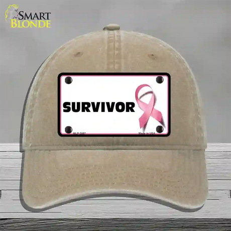 Survivor Breast Cancer Novelty License Plate Hat Unconstructed Cotton / Khaki