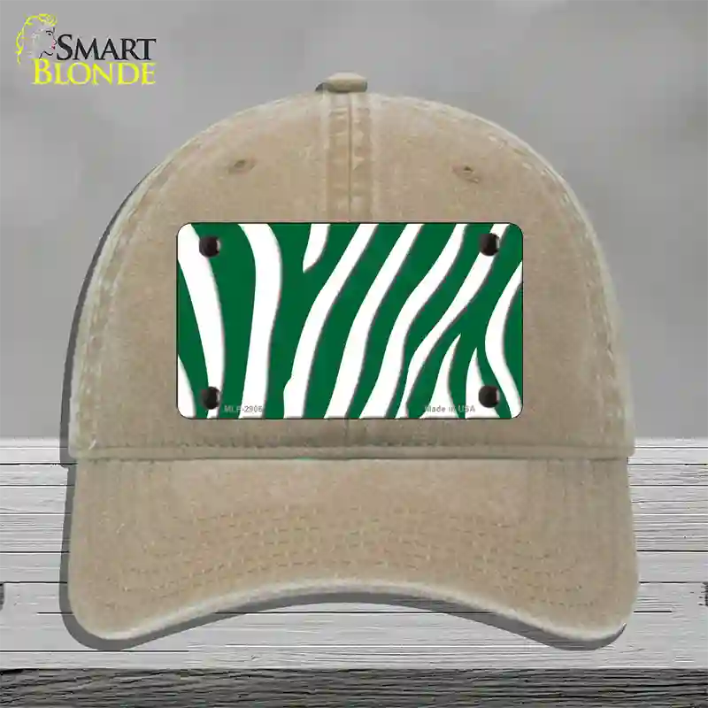 Green White Zebra Novelty License Plate Hat Unconstructed Cotton / Khaki