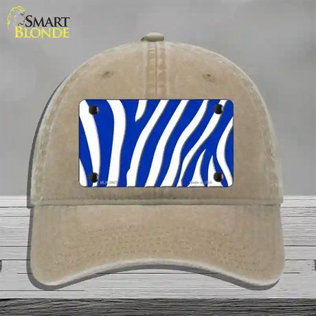 Blue White Zebra Novelty License Plate Hat Unconstructed Cotton / Khaki