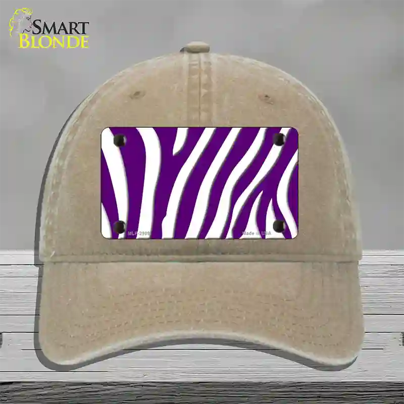 Purple White Zebra Novelty License Plate Hat Unconstructed Cotton / Khaki