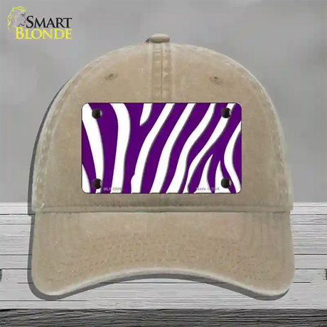 Purple White Zebra Novelty License Plate Hat Unconstructed Cotton / Khaki