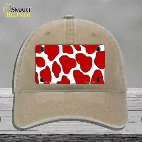 Red White Giraffe Novelty License Plate Hat Unconstructed Cotton / Khaki