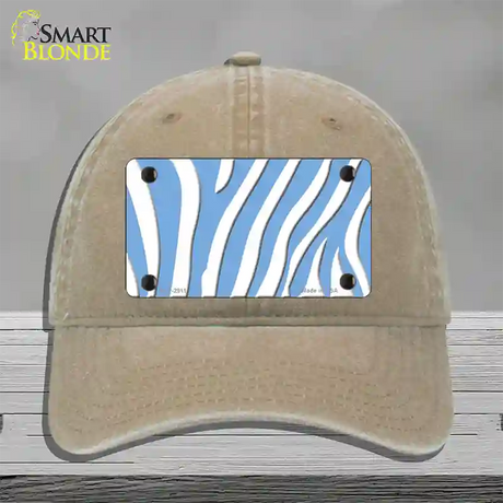 Light Blue White Zebra Novelty License Plate Hat Unconstructed Cotton / Khaki