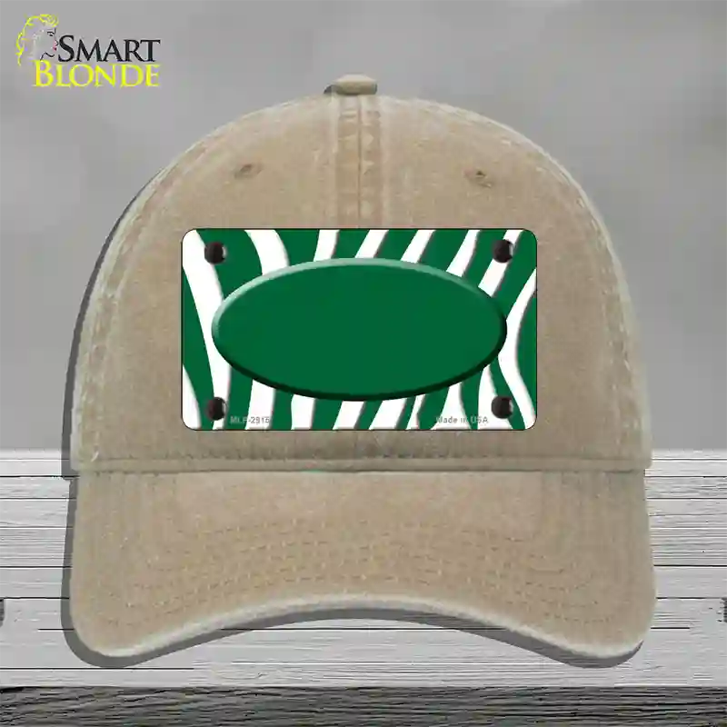 Green White Zebra Green Center Oval Novelty License Plate Hat Unconstructed Cotton / Khaki