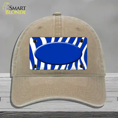 Blue White Zebra Blue Center Oval Novelty License Plate Hat Unconstructed Cotton / Khaki