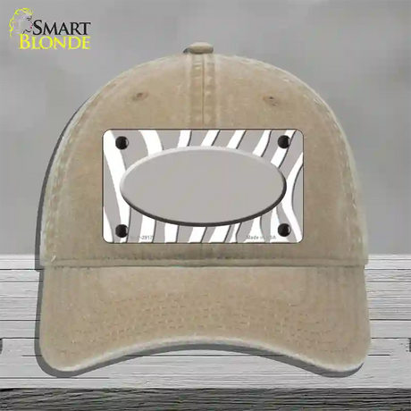 Grey White Zebra Grey Center Oval Novelty License Plate Hat Unconstructed Cotton / Khaki