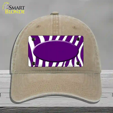 Purple White Zebra Purple Center Oval Novelty License Plate Hat Unconstructed Cotton / Khaki