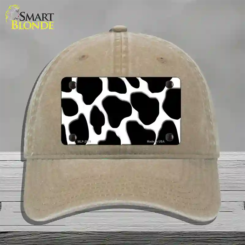 Black White Giraffe Novelty License Plate Hat Unconstructed Cotton / Khaki