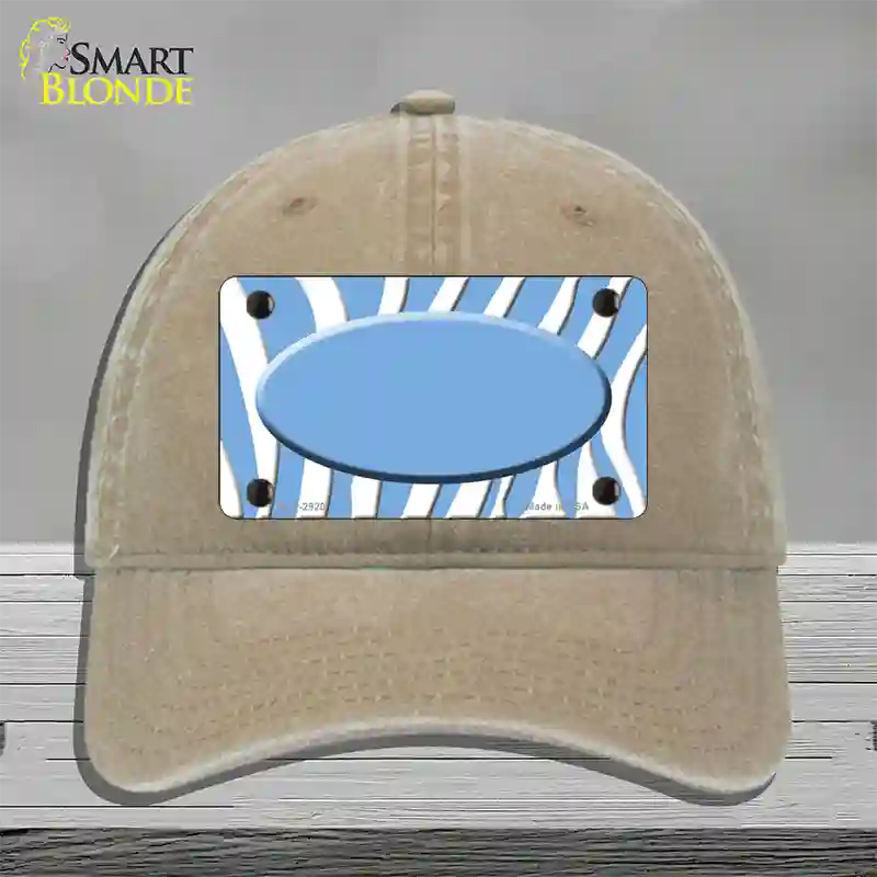 Light Blue White Zebra Light Blue Center Oval Novelty License Plate Hat Unconstructed Cotton / Khaki