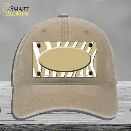 Gold White Zebra Gold Center Oval Novelty License Plate Hat Unconstructed Cotton / Khaki